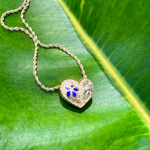Hawaiian Heart slider pendant with flower and diamond 