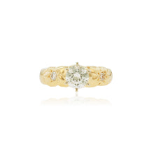 Load image into Gallery viewer, Palau Hibiscus Solitaire Ring with Diamonds & Cubic Zirconia in 14K Yellow Gold in size 6 1/4
