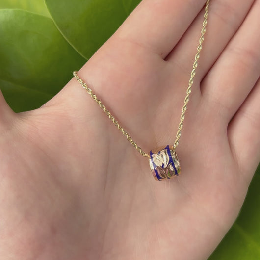 Hawaiian Bead on a chain gold and blue 