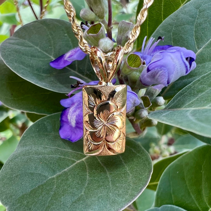 Plumeria with Leaves Hawaiian Pendant in 14K Yellow Gold