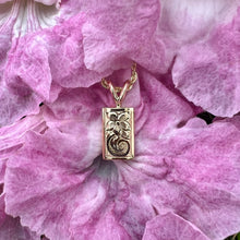 Load image into Gallery viewer, Hibiscus &amp; Old English Scroll Pendant in 14K Yellow or Pink Gold
