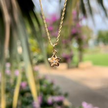 Load image into Gallery viewer, Hawaiian Plumeria Flower Pendant w/ Diamond in 14K Yellow Gold
