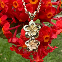 Load image into Gallery viewer, Vertical Two Tone Plumeria Pendant in 14K Gold (various colors available)
