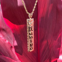Load image into Gallery viewer, Hawaiian Kuuipo Vertical Pendant w/ Plumeria and Leaves in 14K Yellow Gold
