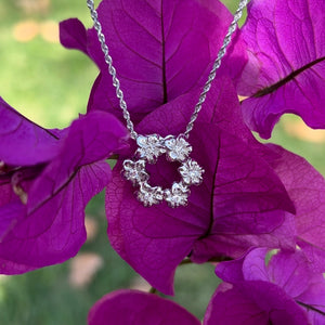 Plumeria Wreath Slider Pendant w/ 0.30ctw Diamonds in 14K White or 18K Pink Gold