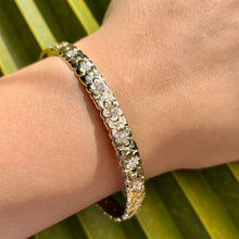 Load image into Gallery viewer, 8mm Plumeria w/ Leaf &amp; Diamonds Hawaiian Bangle Bracelet in 14K Yellow Gold
