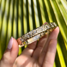 Load image into Gallery viewer, 8mm Plumeria w/ Leaf &amp; Diamonds Hawaiian Bangle Bracelet in 14K Yellow Gold
