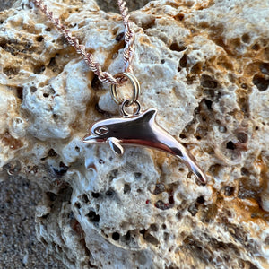 Pink Gold dolphin charm on a chain