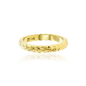 Hawaiian ring with Maile leaf design in 14K yellow gold