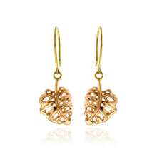 Load image into Gallery viewer, Monstera Leaf Dangle Earrings in 14K Yellow, White, Pink or Green Gold
