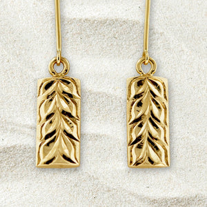 Hawaiian Maile Dangle Earrings in 14K Yellow Gold