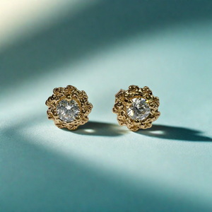 Hawaiian Plumeria Diamond Stud Earrings in 14K Yellow Gold