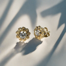 Load image into Gallery viewer, Hawaiian Plumeria Diamond Earrings in 14K Yellow Gold
