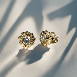 Hawaiian Plumeria Diamond Earrings in 14K Yellow Gold