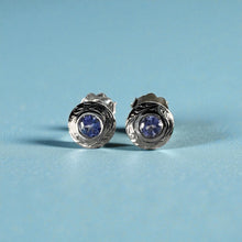 Load image into Gallery viewer, Hawaiian Round Tanzanite Stud Earrings in 14K White Gold
