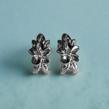 Load image into Gallery viewer, Plumeria with Leaves French Clip Diamond Earrings in 14K White Gold
