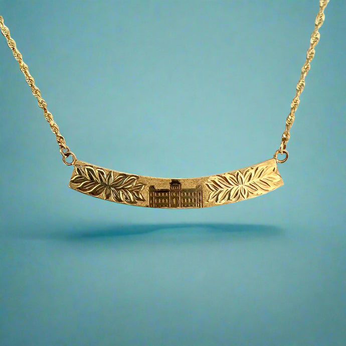 Iolani Palace and Maile 6mm Necklace in 14K Yellow Gold