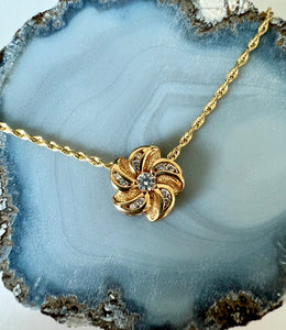 Small Hawaiian Plumeria Slider Necklace with Diamonds in 14K Yellow Gold