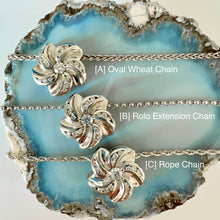 Load image into Gallery viewer, Hawaiian Plumeria Slider Necklaces with Diamonds in 14K White Gold
