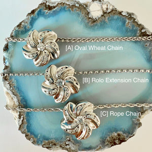 Hawaiian Plumeria Slider Necklaces with Diamonds in 14K White Gold