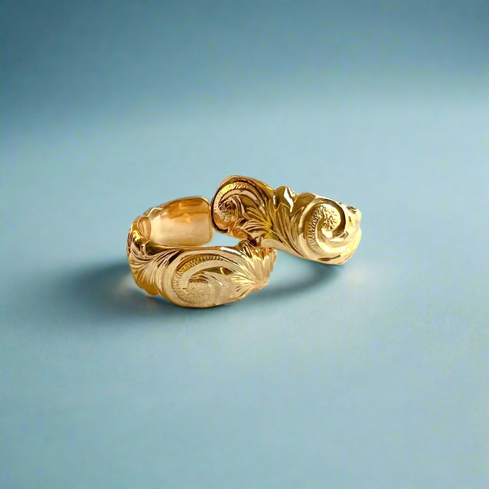 Small Scalloped 6mm Old English Hoop Earrings in 14K Yellow Gold