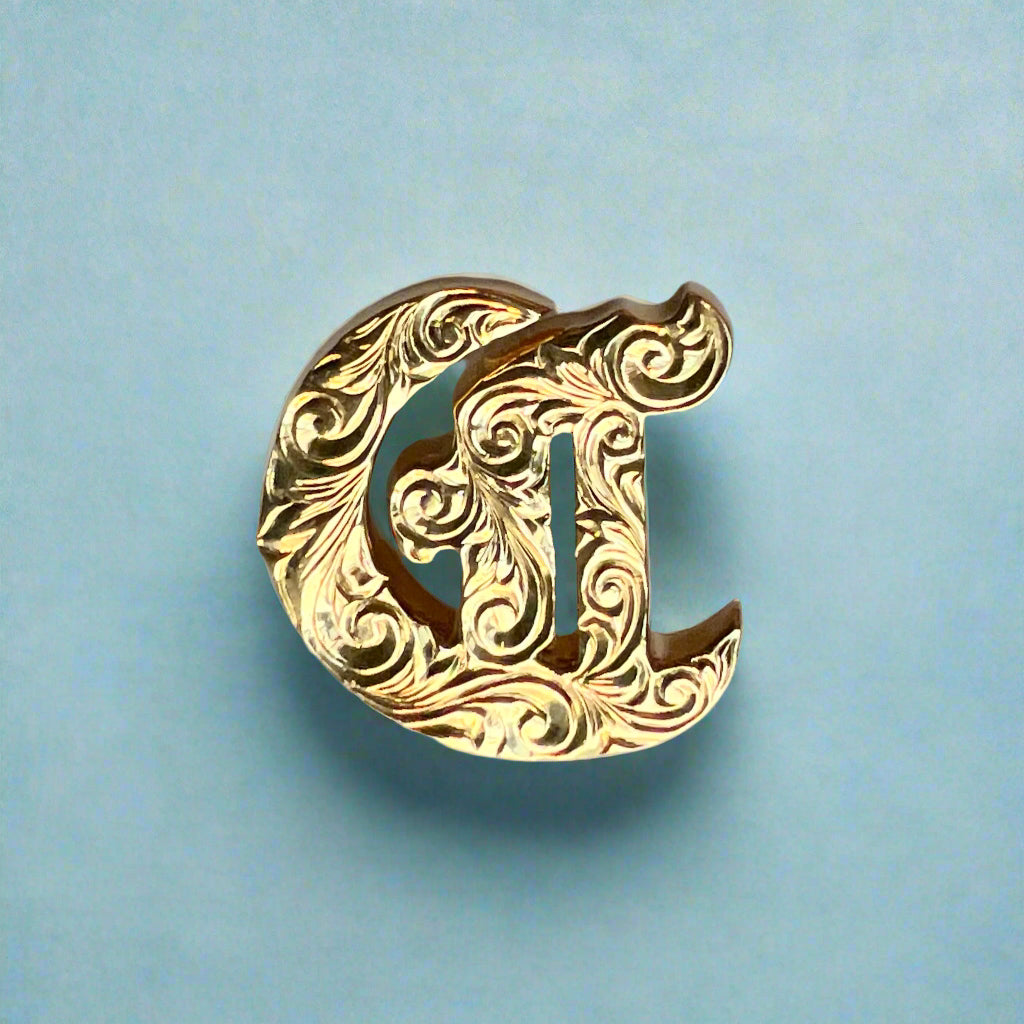 Large Scrolled Letter Initial Pendants in 14K Yellow Gold [various let