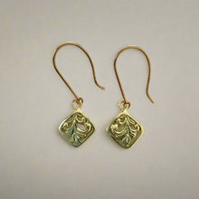 Load image into Gallery viewer, Small Quilt Old English Dangle Earrings in 14K Green Gold 
