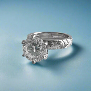 Kaimana Kula Old English & Hibiscus 4mm Solitaire with 2.40ct Diamond in 14K White Gold