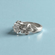 Load image into Gallery viewer, Plumerias with Leaves Solitaire Ring with 1ct Cubic Zirconia in 14K White Gold in size 7
