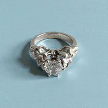 Load image into Gallery viewer, Plumerias with Leaves Solitaire Ring with 1ct Cubic Zirconia in 14K White Gold in size 7
