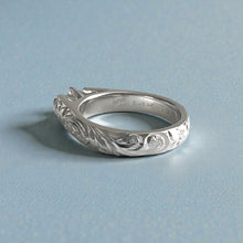 Load image into Gallery viewer, Old English &amp; Hibiscus 4mm French Mount Solitaire Ring with .25ct Diamond in 14K White Gold in size 6
