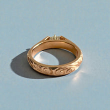 Load image into Gallery viewer, Old English &amp; Hibiscus 4mm French Mount Solitaire Ring with .28ct Diamond in 14K Pink Gold in size 6 5/8
