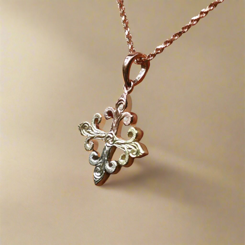Fleur De Lys Cross Pendant in 14K Gold [small, medium, large]