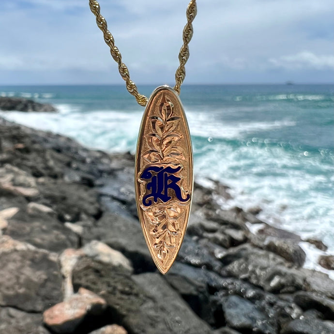 Hawaiian Surfboard Pendant with Initial 