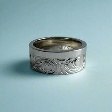 Load image into Gallery viewer, Alu Like 8mm Old English Hawaiian Ring in 14K White Gold
