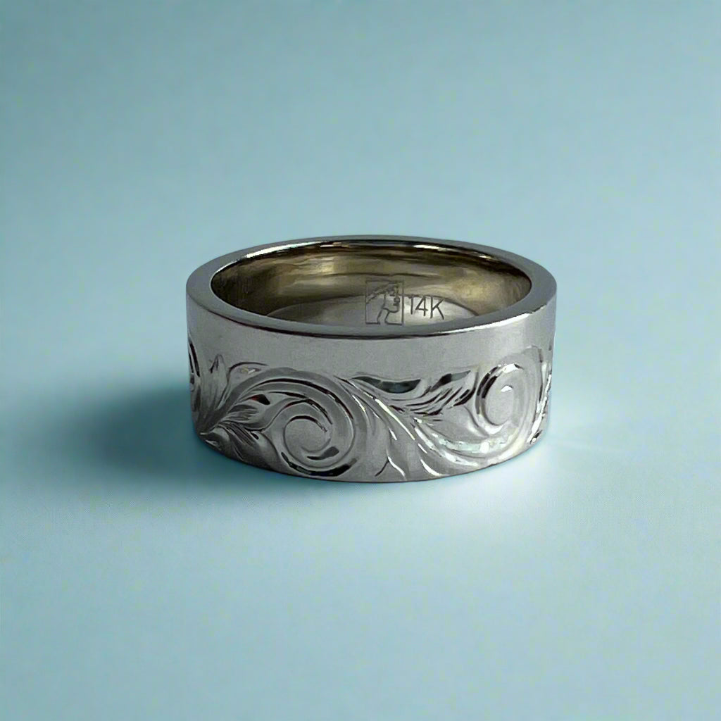 Alu Like 8mm Old English Hawaiian Ring in 14K White Gold