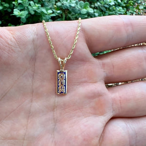 Ali'i Maile Design Pendant on Cobalt Blue Enamel in 14K Yellow Gold