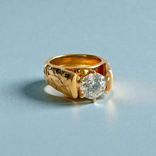 Load image into Gallery viewer, Shiny Maile &amp; Hibiscus 6mm French Mount Solitaire Ring with 1ct Cubic Zirconia in 14K Yellow Gold in size 4 1/4
