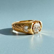 Load image into Gallery viewer, Shiny Maile 8mm Tapered French Mount Ring with 6.5mm Cubic Zirconia &amp; Heart Shape Diamonds in 14K Yellow Gold in size 5 1/4
