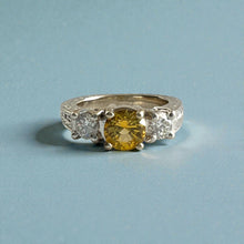 Load image into Gallery viewer, Malama Tapered Flat Ring with Yellow Sapphire and Diamonds in 14K White Gold in size 5 1/4
