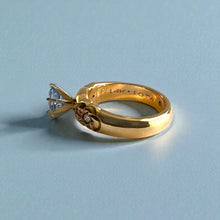 Load image into Gallery viewer, Palau Plumeria Ring with Light Blue Sapphire &amp; Diamonds in 14K Yellow Gold in size 6 1/8
