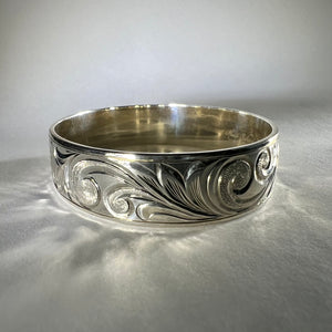 Wide Hawaiian Sterling Siver Engraved Bracelet 