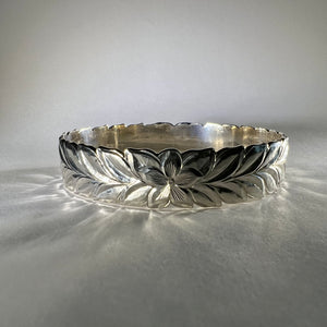 Hibiscus and Maile wide Hawaiian Bracelet in Sterling Silver