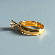 Load image into Gallery viewer, Kuilima Plumeria Ring with 6.4mm Cubic Zirconia in 14K Yellow Gold in size 6 5/8
