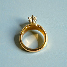 Load image into Gallery viewer, Kuilima Plumeria Ring with 6.4mm Cubic Zirconia in 14K Yellow Gold in size 6 5/8
