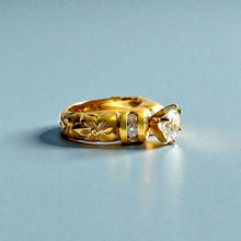 Load image into Gallery viewer, Kaimana Hibiscus Ring with 6.4mm Cubic Zirconia &amp; Diamonds in 14K Yellow Gold in size 6 3/4
