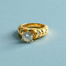 Load image into Gallery viewer, Kaimana Hibiscus Ring with 6.4mm Cubic Zirconia &amp; Diamonds in 14K Yellow Gold in size 6 3/4
