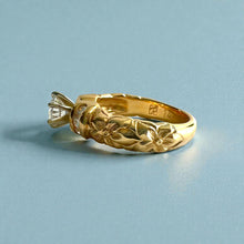 Load image into Gallery viewer, Kaimana Hibiscus Ring with  6.4mm ubic Zirconia &amp; Diamonds in 14K Yellow Gold in size 8 
