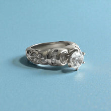 Load image into Gallery viewer, Kaimana Hibiscus Ring with 6.4mm Cubic Zirconia &amp; Diamonds in Platinum in size 7
