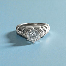 Load image into Gallery viewer, Kaimana Hibiscus Ring with 6.4mm Cubic Zirconia &amp; Diamonds in Platinum in size 7
